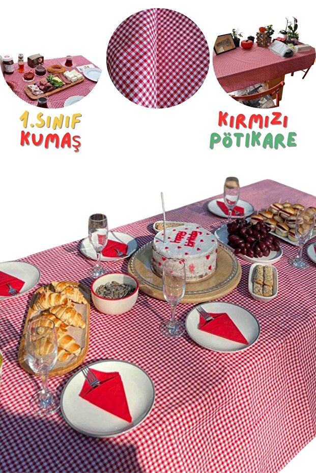 Table Picnic Cloth, Gingham Pattern Table Cloth, Red Piti Square Cover, Various Sizes Runner - 1