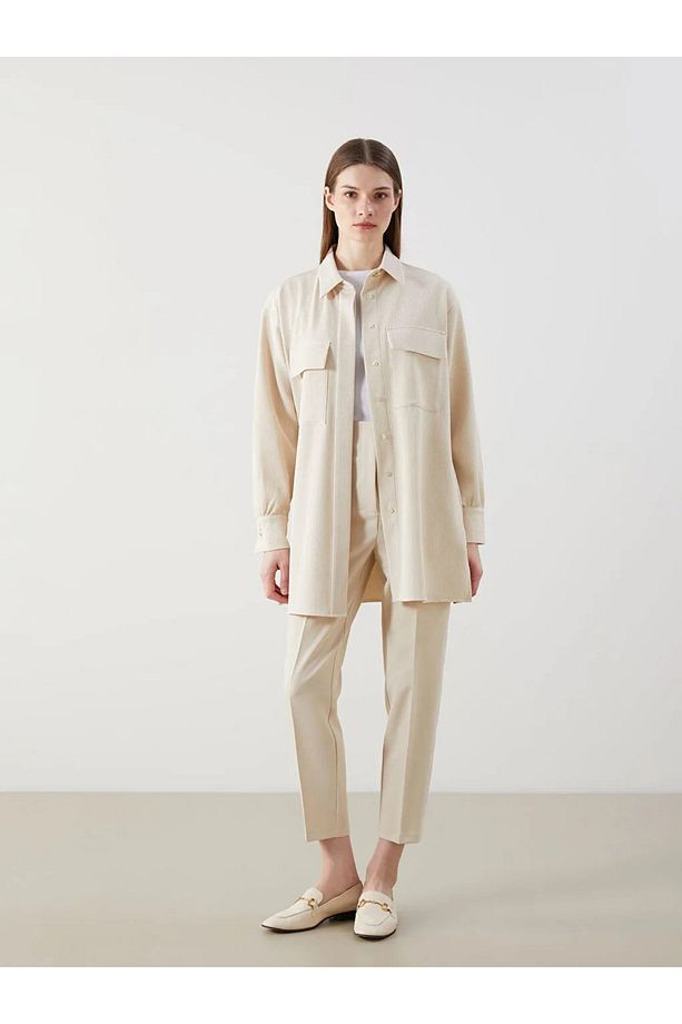 LCW Modest Bej Dokulu Oversize Kadın Gömlek Tunik - 2