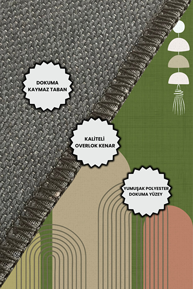 Bohem Desenli Halı Bohem Halı Dokuma Kaymaz Tabanlı Halı Çalışma Odası Halısı - 6