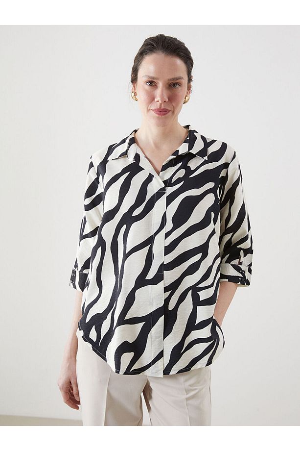 Zebra Desenli Oversize Kadın Gömlek - 1