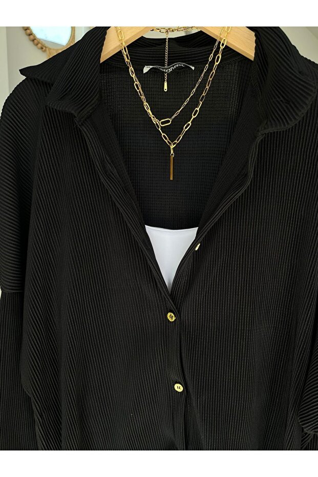 Piliseli Oversize Gömlek - 8