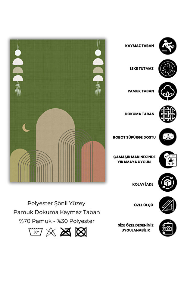 Bohem Desenli Halı Bohem Halı Dokuma Kaymaz Tabanlı Halı Çalışma Odası Halısı - 5