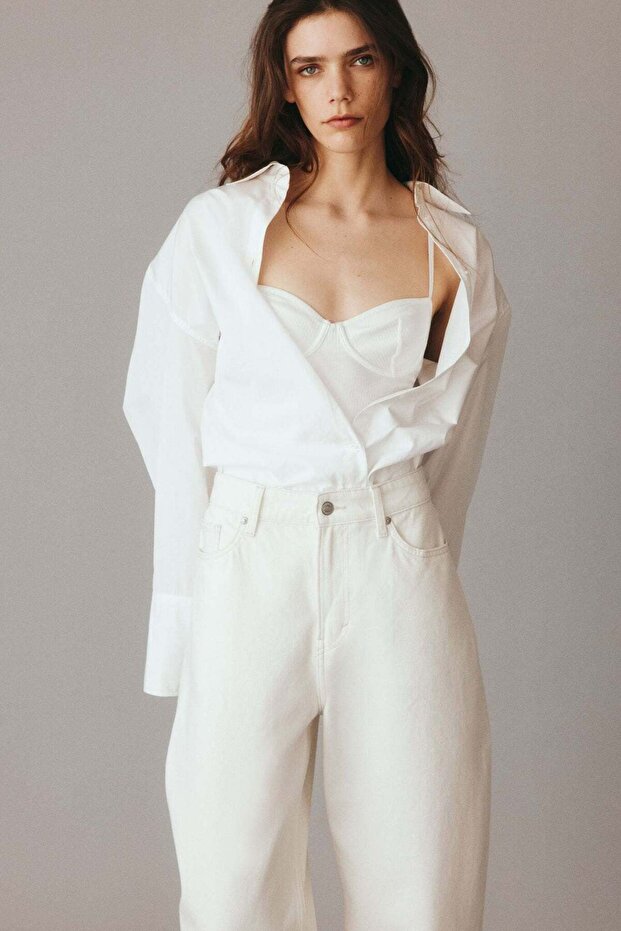 بنطال جينز طويل بقصة برميل - 5