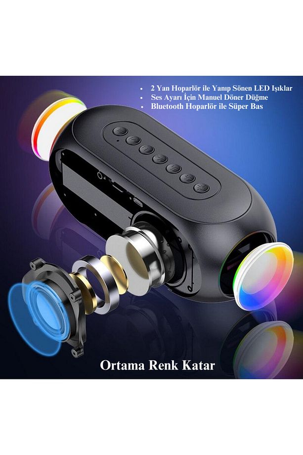 S8 RGB Hd LED Işıklı Dijital Saat Alarm Şarjlı Bluetooth Bas Hoparlör MP3 FM Radyo - 8
