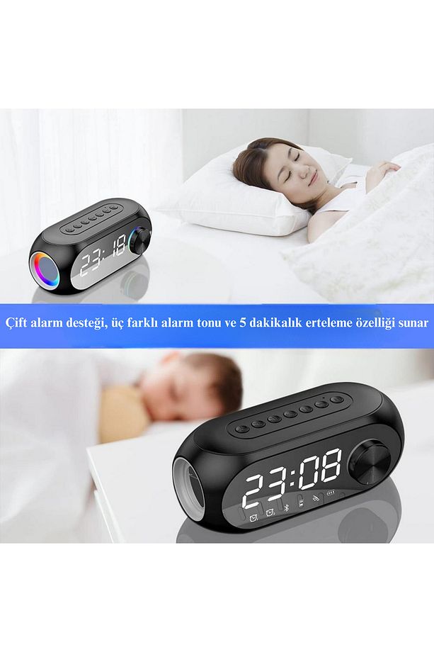 S8 RGB Hd LED Işıklı Dijital Saat Alarm Şarjlı Bluetooth Bas Hoparlör MP3 FM Radyo - 9