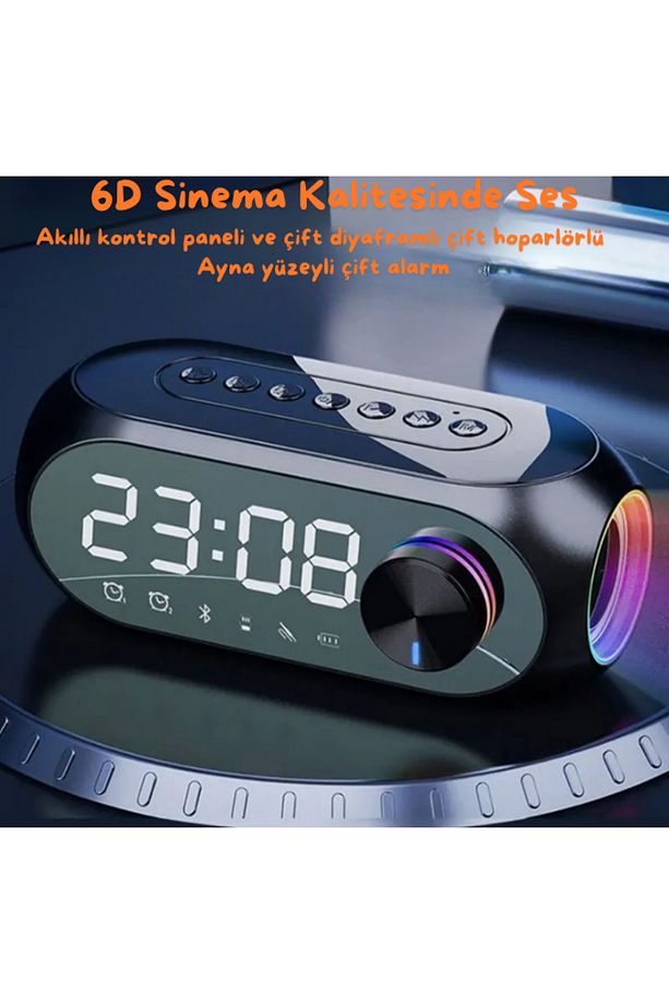 S8 RGB Hd LED Işıklı Dijital Saat Alarm Şarjlı Bluetooth Bas Hoparlör MP3 FM Radyo - 5