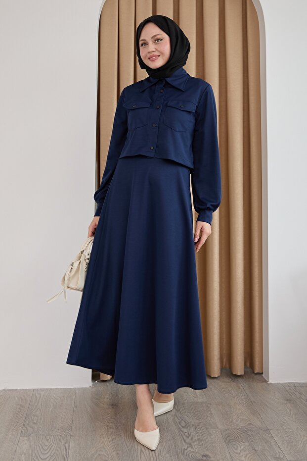Buttoned Bolero Skirt Navy Blue Suit