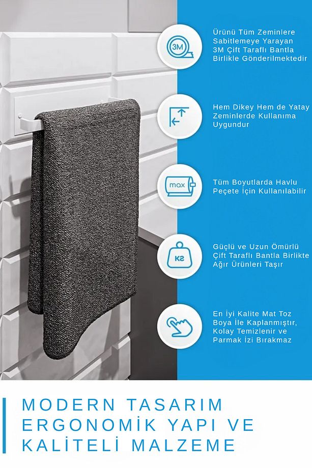 Yapışkanlı Metal Kağıt Havlu Peçetelik - Yapışkanlı Demir Askılık - Havluluk Banyo Askısı - 7