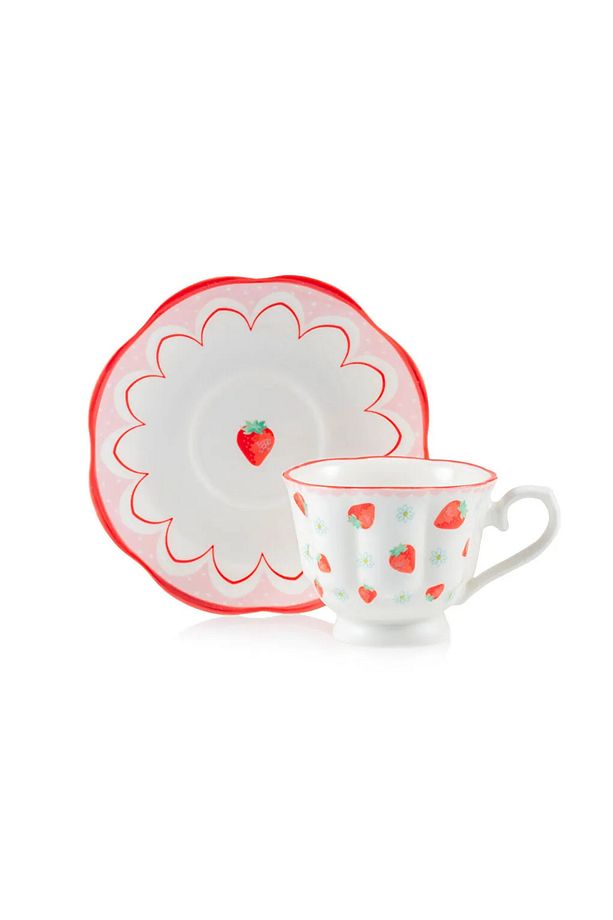 LCW HOME Kırmızı Çilek Baskılı 2 Kişilik Porselen Kahve Fincan Takımı 90 ml - 5