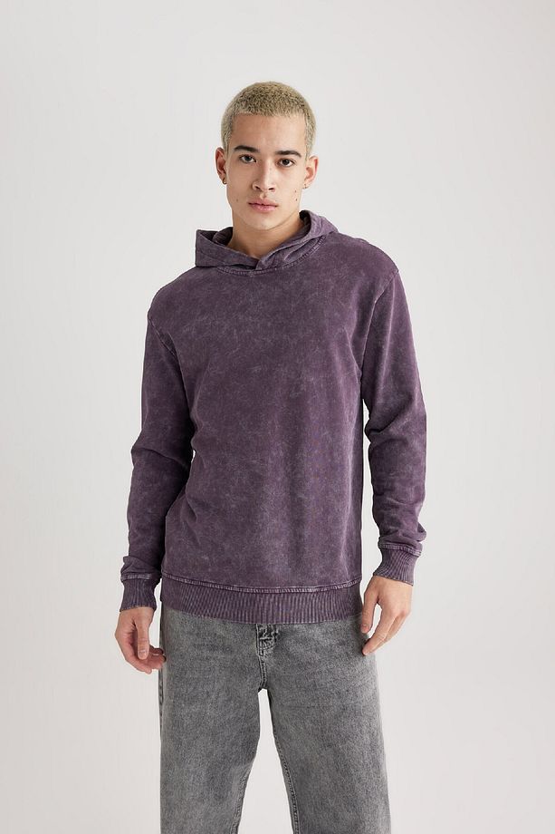 Regular Fit Kapüşonlu Yıkamalı Soluk Efektli Basic Düz Sweatshirt B9220ax23wn - 3