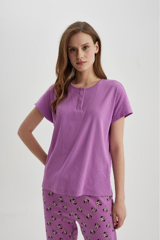 Regular Fit Bisiklet Yaka Kısa Kollu Casual Pijama Üstü-fall In Love Z5331az24sp - 4