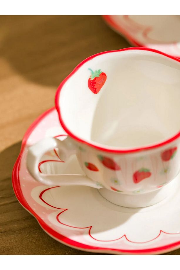 LCW HOME Kırmızı Çilek Baskılı 2 Kişilik Porselen Kahve Fincan Takımı 90 ml - 3