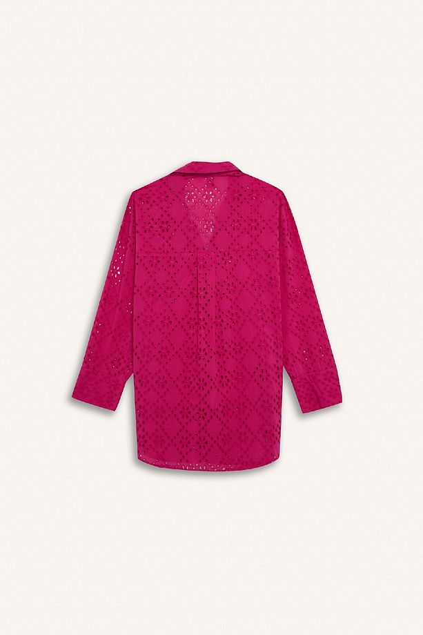 Fall In Love Regular Fit Pamuklu Delik Işlemeli Siyah Plaj Gömleği C0506ax24sm - 3