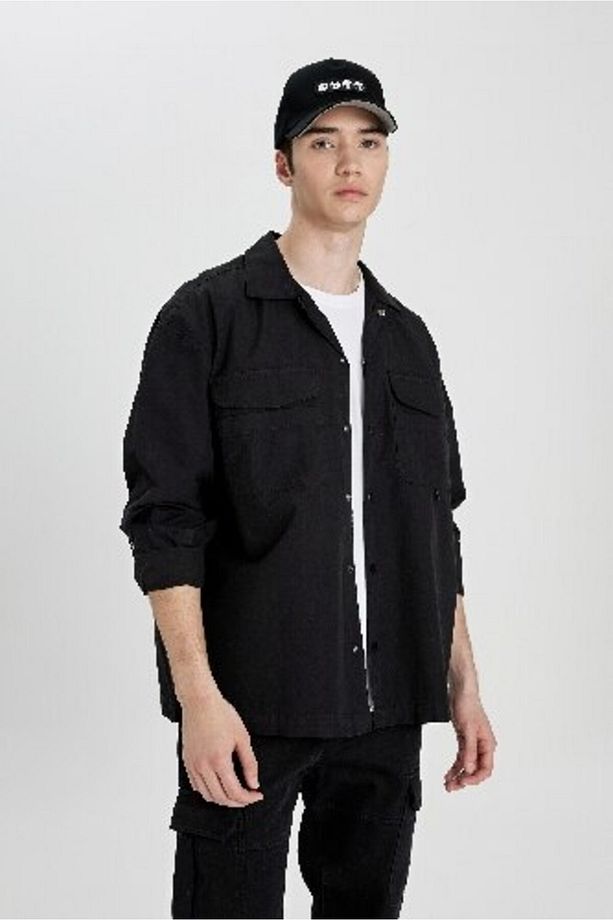 Oversize Geniş Kalıp Pamuklu Uzun Kollu Gömlek C0572ax24sp - 3