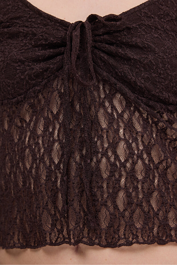 Önü Büzgülü Dantel Bluz B17002-N4 - 3