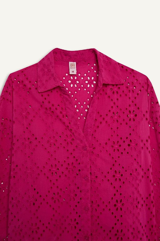 Fall In Love Regular Fit Pamuklu Delik Işlemeli Siyah Plaj Gömleği C0506ax24sm - 2