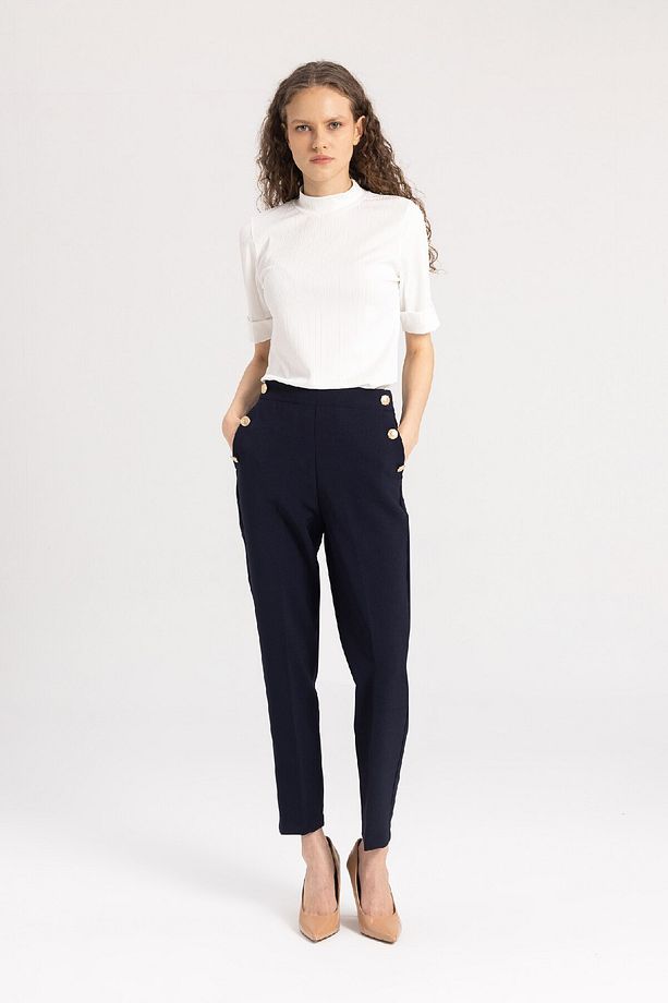 Carrot Fit Havuç Kalıp Pantolon Basic Düz Cepli Yüksek Bel Düz Paça B1238ax24sp - 1