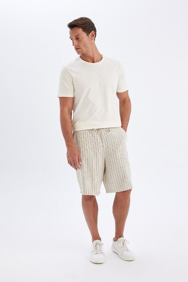 Relax Fit Keten Karışımlı Yazlık Bermuda Şort C1240ax24sm - 3