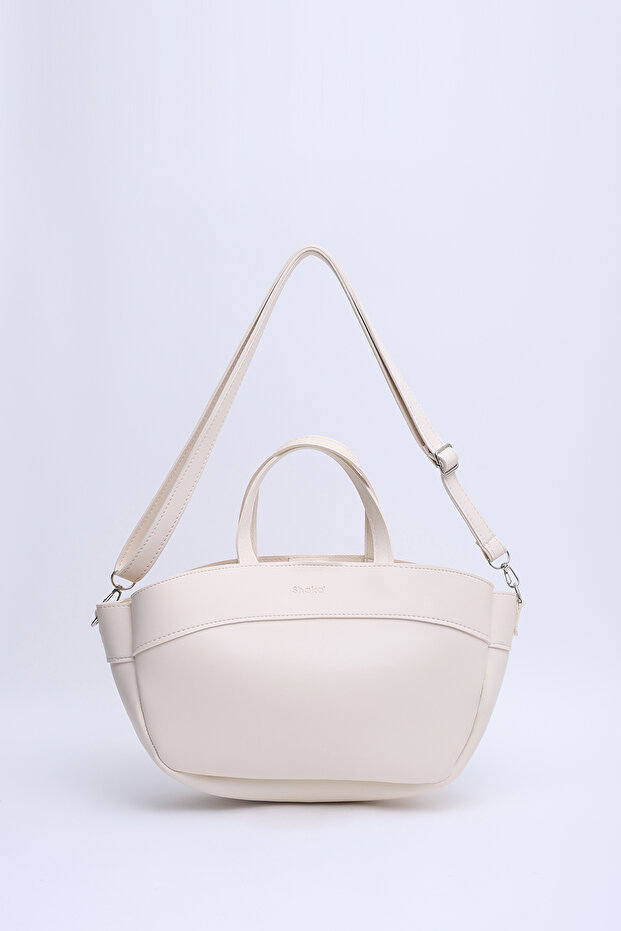 Cream Shk199 Faux Leather Single Compartment, Makeup Bag, Double Strap Hand. Arm and Shoulder Bag