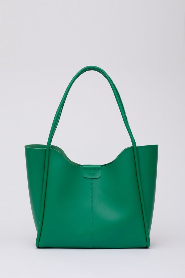 Grass Green Shk76 Large Size Women's Hand and Shoulder Bag with Snap Fastener Wick Strap Faux Leather Makeup Bag