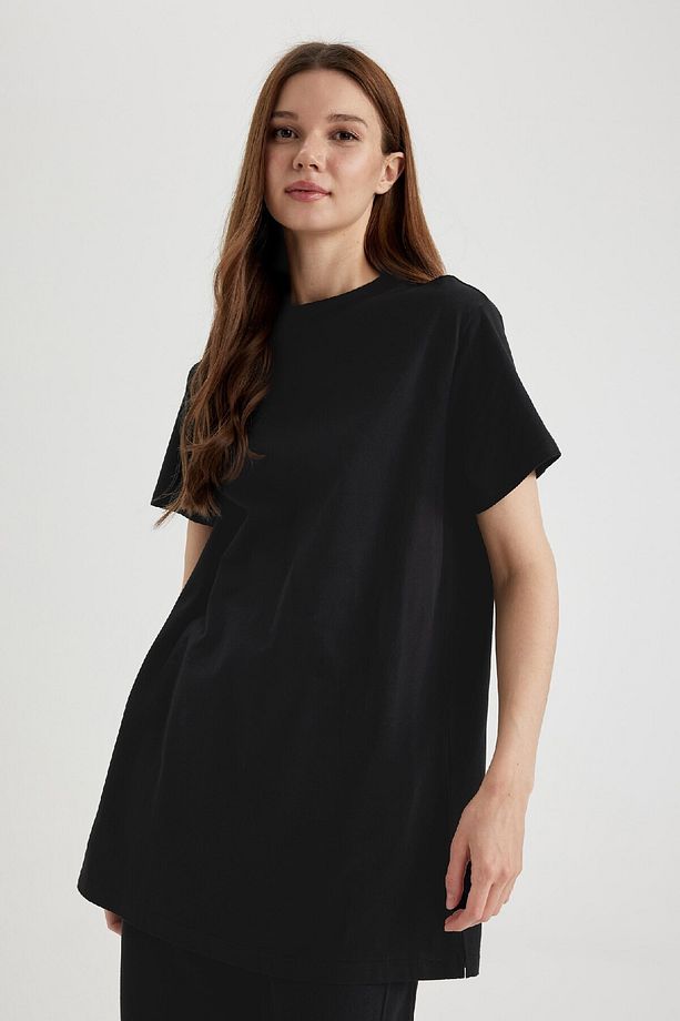 Regular Fit Bisiklet Yaka Basic Düz Kısa Kollu Siyah Tunik Tişört A8351ax24sp - 3