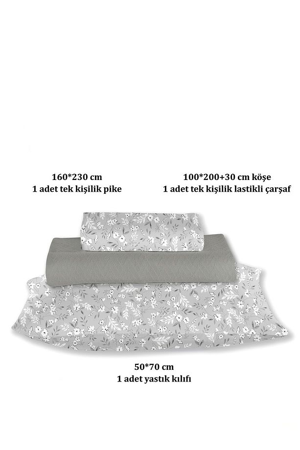 %100 Pamuk Doria Koyu Gri Tek Kişilik Pike Takımı 160 X 230cm - 5
