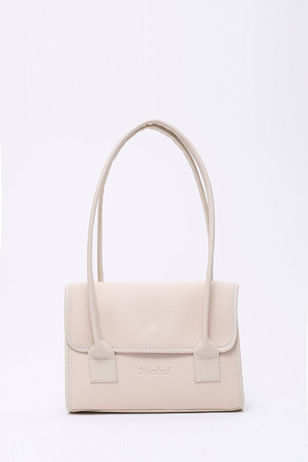 Cream Shk178 Faux Leather, Single Compartment, Snap Fastener, Hand, Arm and Shoulder Bag