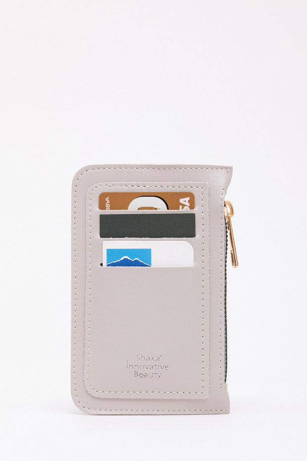 Gray Shk101 Faux Leather Card Holder Wallet with 6 Card Holders and Zippered Coin Compartment