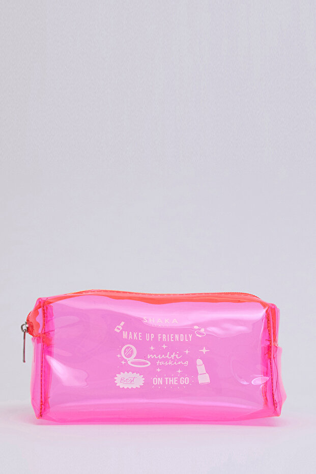 Pink Shk104 Rectangular Transparent PVC Multi-Purpose Travel & Makeup Bag L:8 E:19 W:8 cm
