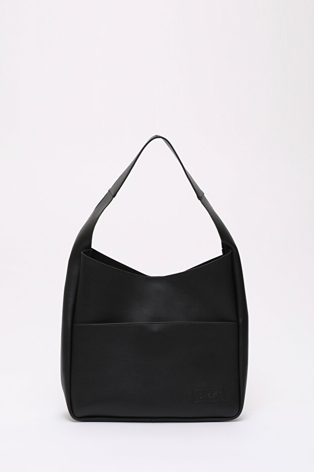 Black Shk180 Faux Leather, Snap Fastener, Two Compartment Hand, Arm and Shoulder Bag