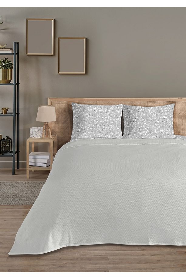 %100 Pamuk Doria Gri Tek Kişilik Pike Takımı 160 X 230cm - 2