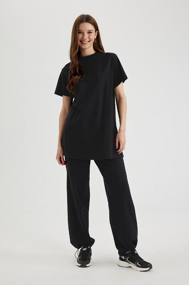 Regular Fit Bisiklet Yaka Basic Düz Kısa Kollu Siyah Tunik Tişört A8351ax24sp - 2