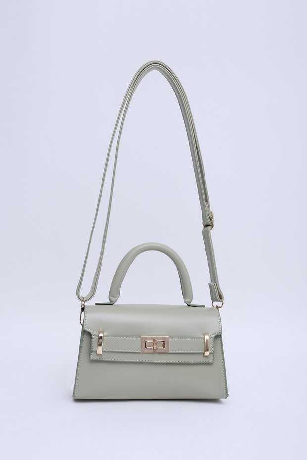 Mint Green Shk188 Faux Leather Single Compartment Lock Detailed Strap Hand, Arm and Shoulder Bag