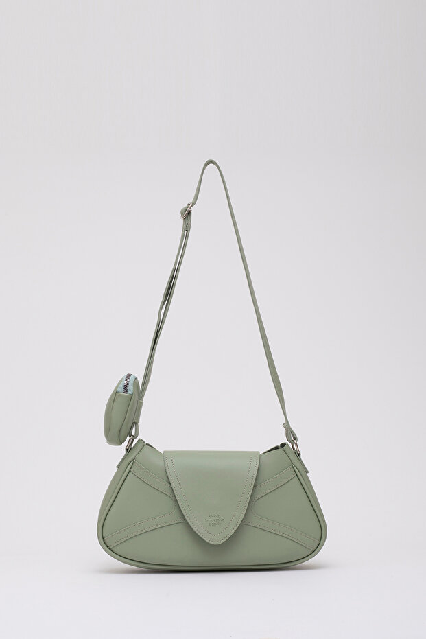 Mint Green Shk96 Faux Leather Single Compartment Hand and Shoulder Bag with Wallet L:18 W:32 W:8 cm