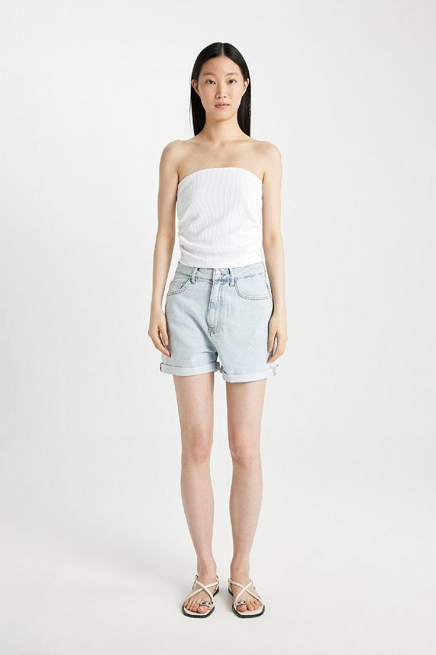 Mom Fit Yüksek Bel Katlamalı Paça Jean Şort C2379ax24hs - 2
