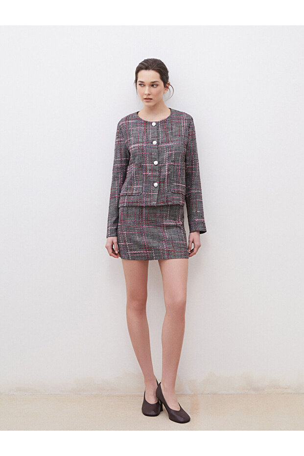 Slim Fit Plaid Tweed Mini Skirt
