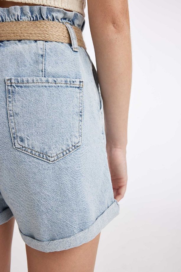 Paperbag Yüksek Bel Katlamalı Paça Jean Şort C0694AX24SM - 7
