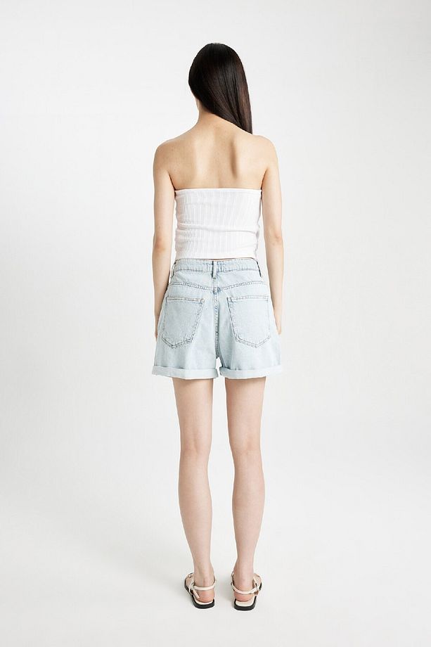 Mom Fit Yüksek Bel Katlamalı Paça Jean Şort C2379ax24hs - 6