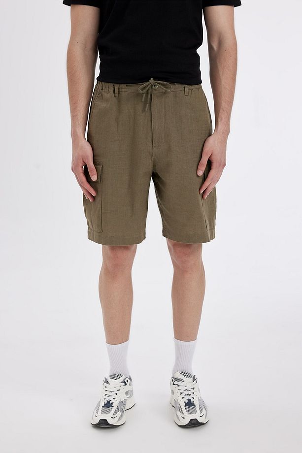 Regular Fit Keten Görünümlü Kargo Bermuda Şort B5676ax24sm - 4
