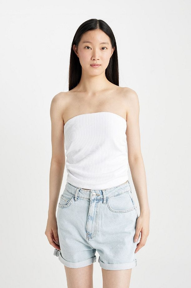Mom Fit Yüksek Bel Katlamalı Paça Jean Şort C2379ax24hs - 4