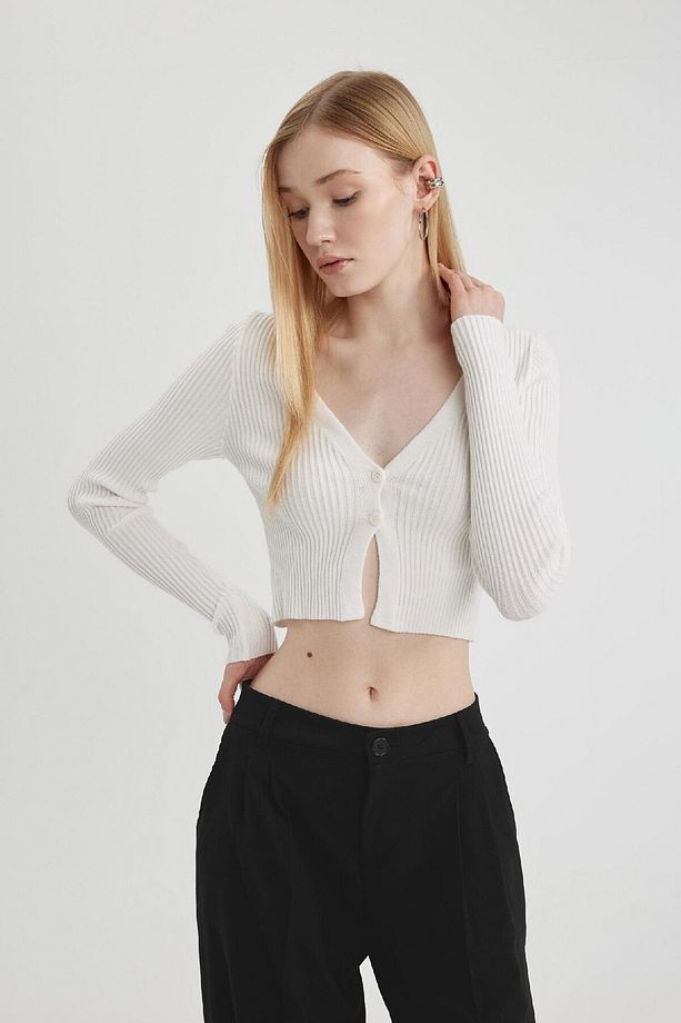 Coool Regular Fit Crop Düğmeli V Yaka Triko Hırka A2076ax24sp - 4