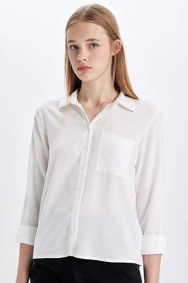 Regular Fit Basic Düz Uzun Kollu Gömlek W3614az24sp - 1