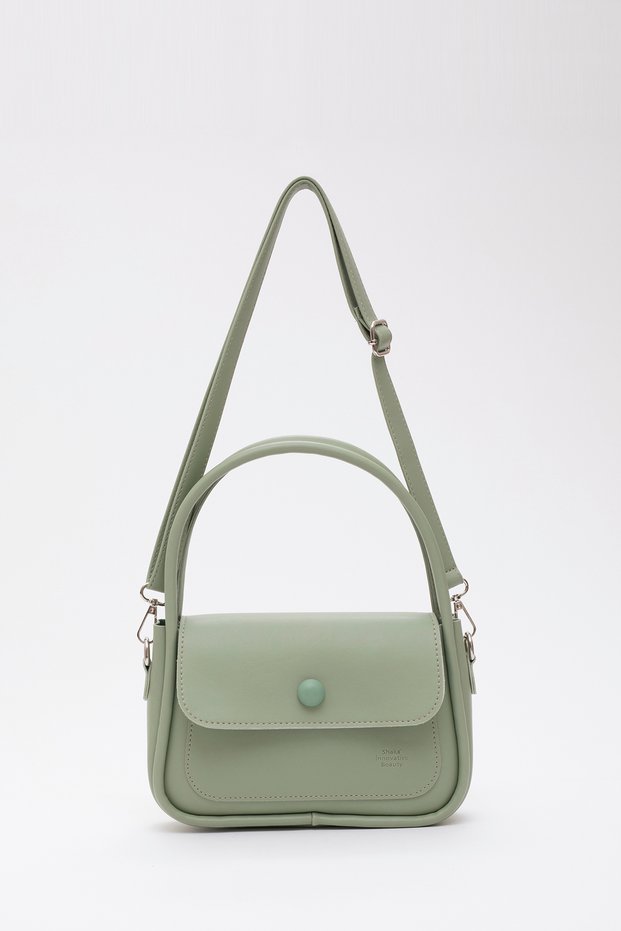 Mint Green Shk97 Faux Leather Front Pocket Detailed 2 Compartment Adjustable Strap Hand, Arm and Shoulder Bag U:17