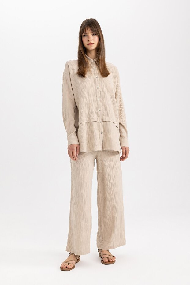Wide Leg Wide Wide Leg Flexible Waisted Basic Straight Muslin Pants Z3340Az24Sp