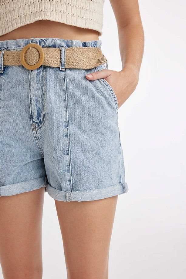 Paperbag Yüksek Bel Katlamalı Paça Jean Şort C0694AX24SM - 6