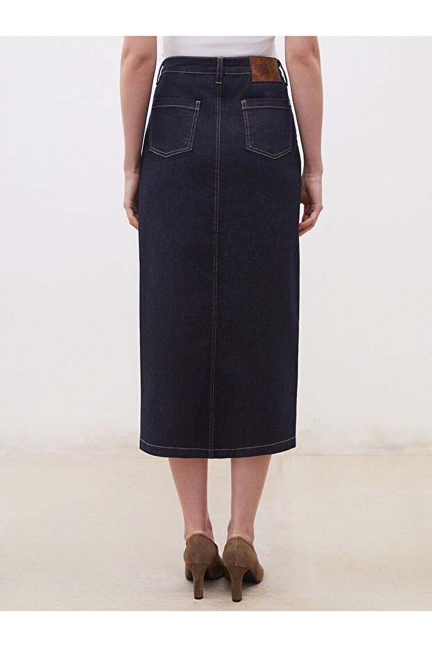 Özmarka Yeni Sezon Loose Fit Yırtmaçlı Jean Etek - 4