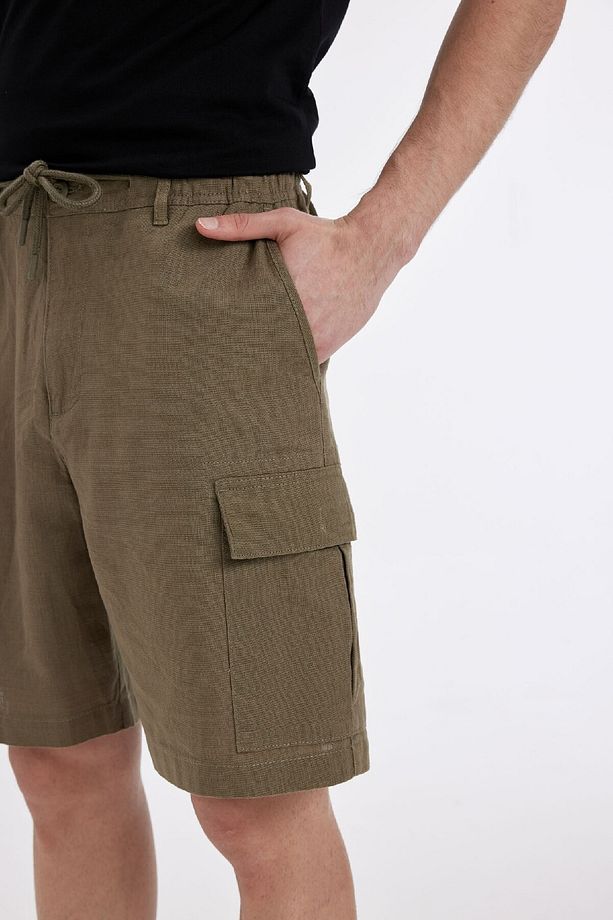 Regular Fit Keten Görünümlü Kargo Bermuda Şort B5676ax24sm - 5