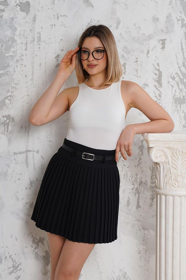 Pliseli Siyah Şort Etek - 3