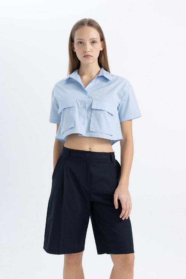 Coool Oversize Geniş Kalıp Cep Detaylı Crop Kısa Kollu Gömlek C0739ax24sp - 6