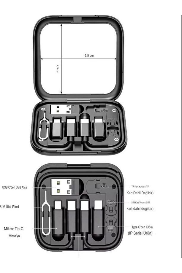 Aynalı, Standlı 8-in-1 Çok Işlevli Seyahat Seti - Type-c, Usb, Micro, Lightning Port Çevirici - 8